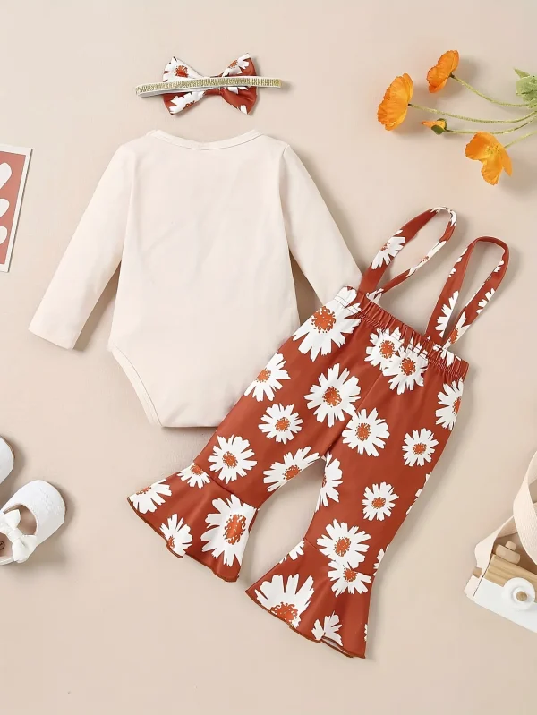 Newborn Baby Girls Floral Romper Outfit – Long Sleeve Top & Overall Pants Set (0-18 Months) - Image 4