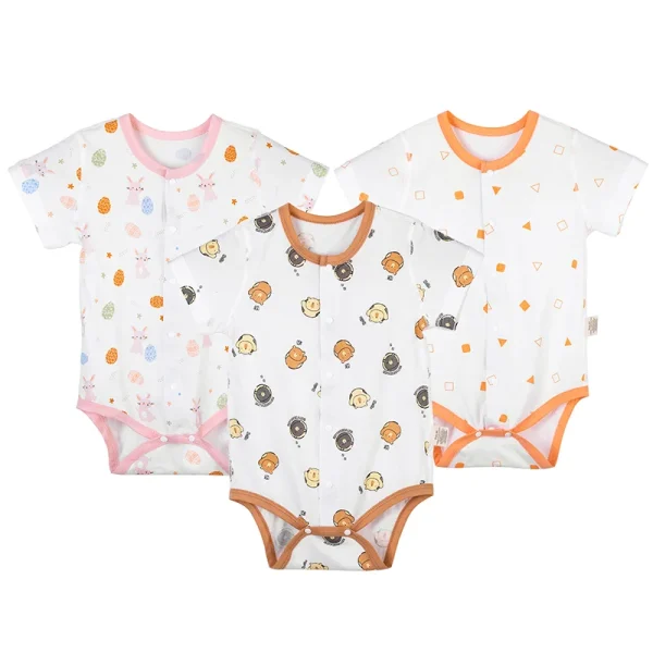 Michley 3PCS Newborn Baby Bodysuit – Cotton Short & Long-Sleeve Romper Set for Boys & Girls - Image 14