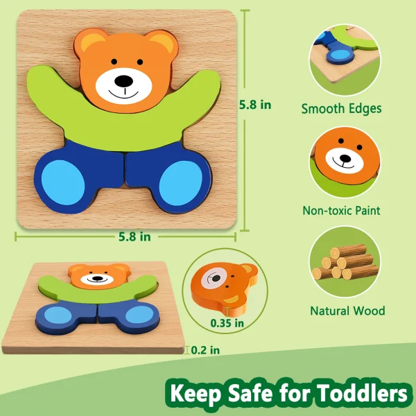 Montessori Wooden Animal Jigsaw Puzzle – 6-Piece Baby Learning Sensory Toy - Image 4