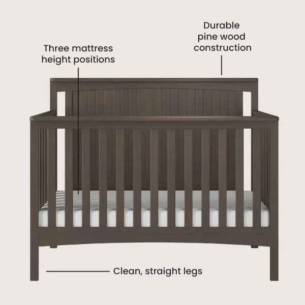 4-in-1 Convertible Baby Crib – Converts to Day Bed, Toddler Bed, and Full-Size Bed, 3 Adjustable Mattress Positions - Image 4