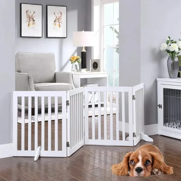 24”H Free Standing Pet Gate for Dog, Cat, Baby – Wooden Dog Gates for Doorway, Stairs, Foldable Pet Fence - Image 3