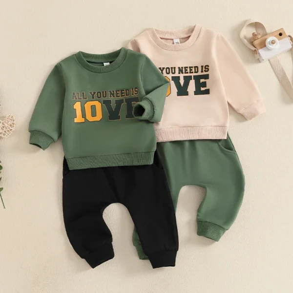 Lioraitiin Baby Boys Pants Set – Long Sleeve Letter Print Sweatshirt & Elastic Waist Pants Infant Clothes