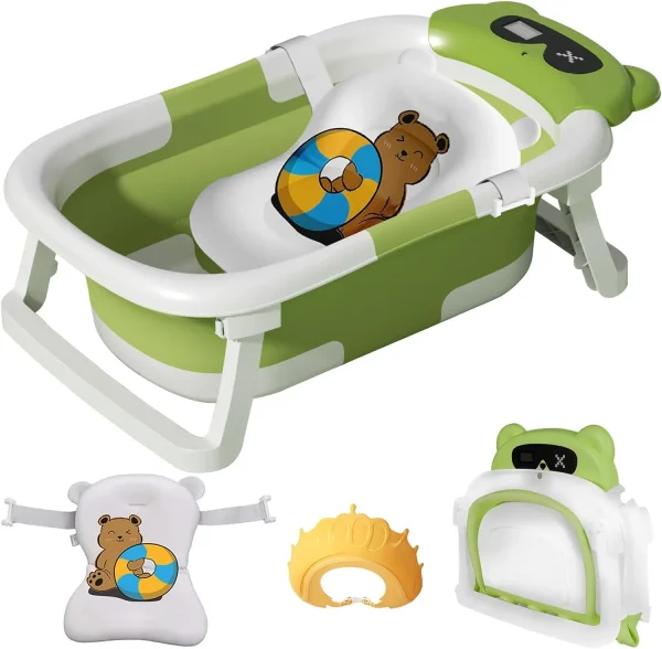 Foldable Baby Bathtub with Real-Time Temperature Display & Cushion Support - Image 7