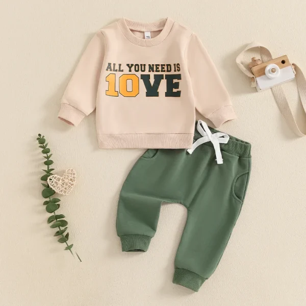 Lioraitiin Baby Boys Pants Set – Long Sleeve Letter Print Sweatshirt & Elastic Waist Pants Infant Clothes - Image 2