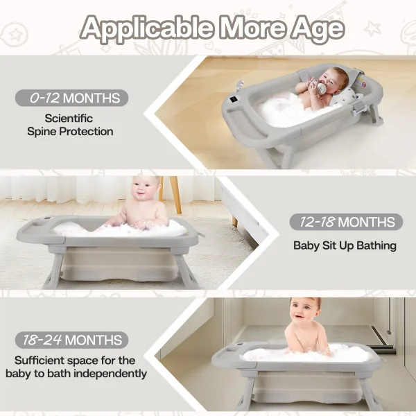 Baby Bathtub with Soft Cushion & Thermometer – Portable Travel Tub for Newborn to Toddler - Image 4