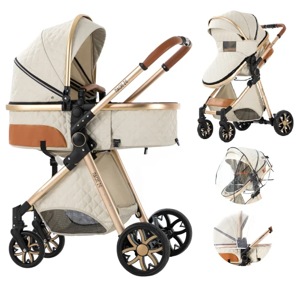 Luxury 2-in-1 Baby Stroller High Landscape Bassinet Pushchair - Image 8