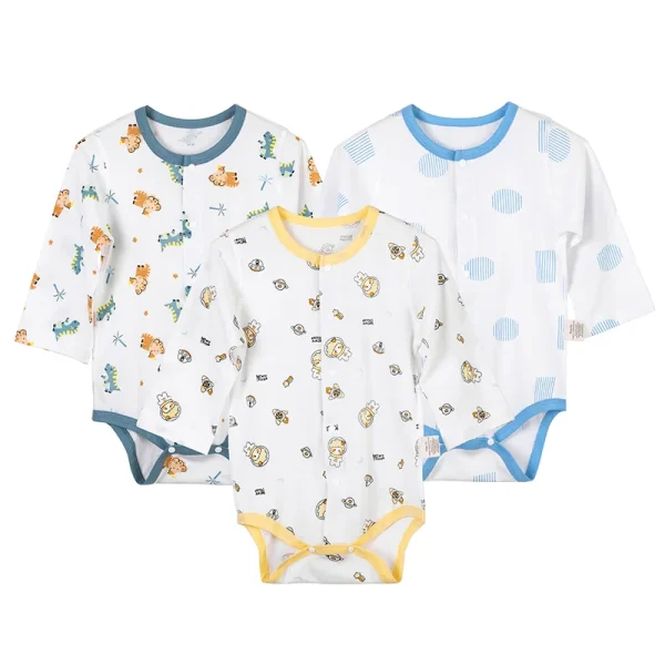 Michley 3PCS Newborn Baby Bodysuit – Cotton Short & Long-Sleeve Romper Set for Boys & Girls - Image 11