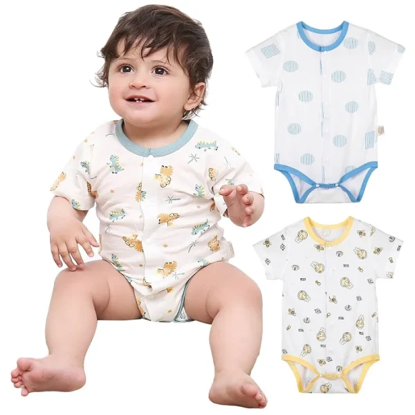 Michley 3PCS Newborn Baby Bodysuit – Cotton Short & Long-Sleeve Romper Set for Boys & Girls