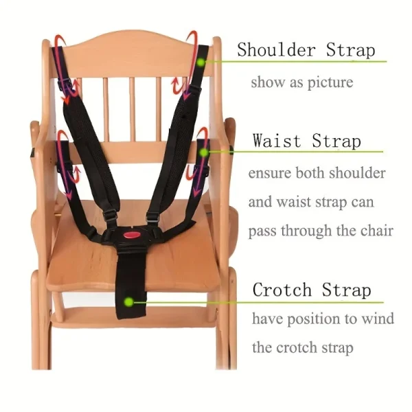 5-Point Adjustable Safety Harness – Kids Dining Chair Seat Belt for Indoor & Outdoor Use - Image 3