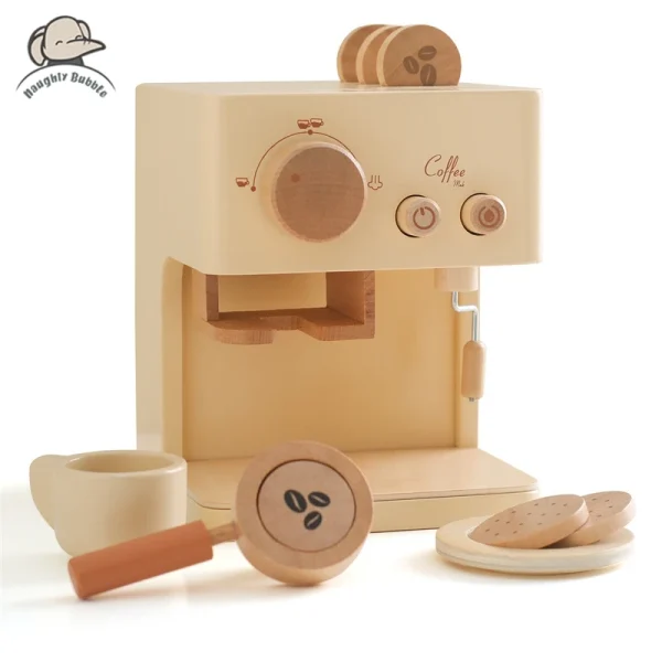 Wooden Replica Coffee Machine Toy Montessori Toys Baby Kitchen Mock Coffee Making Toys Baby Play House Toy Life Skills Plaything