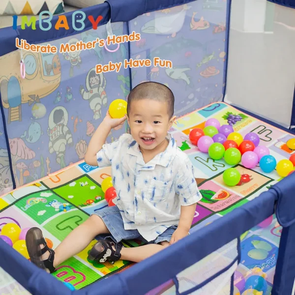 IMBABY Large Baby Playpen – Cartoon Baby Playground with Basketball Hoop & Ball Pit - Image 2