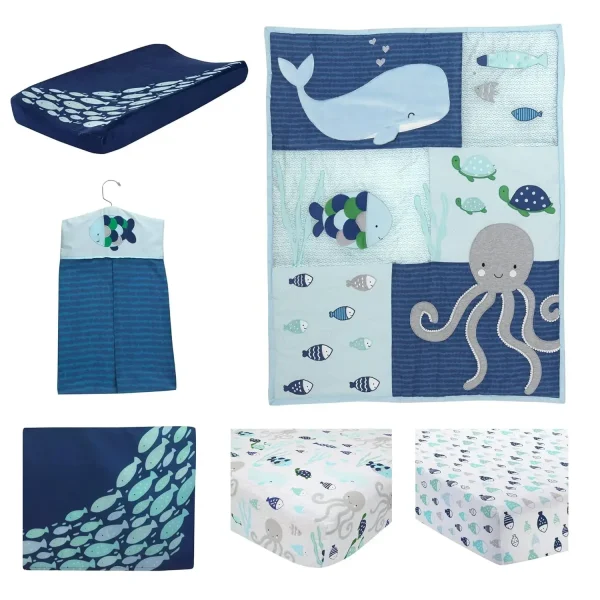 Lambs & Ivy Oceania 6-Piece Baby Crib Bedding Set – Blue Ocean Nautical Aquatic Theme - Image 2