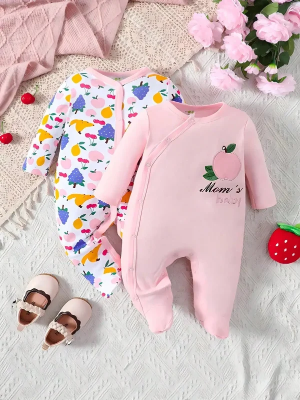 [2-piece set] Autumn and winter baby girls foot onesie cartoon apple long sleeve clothing crawl suit