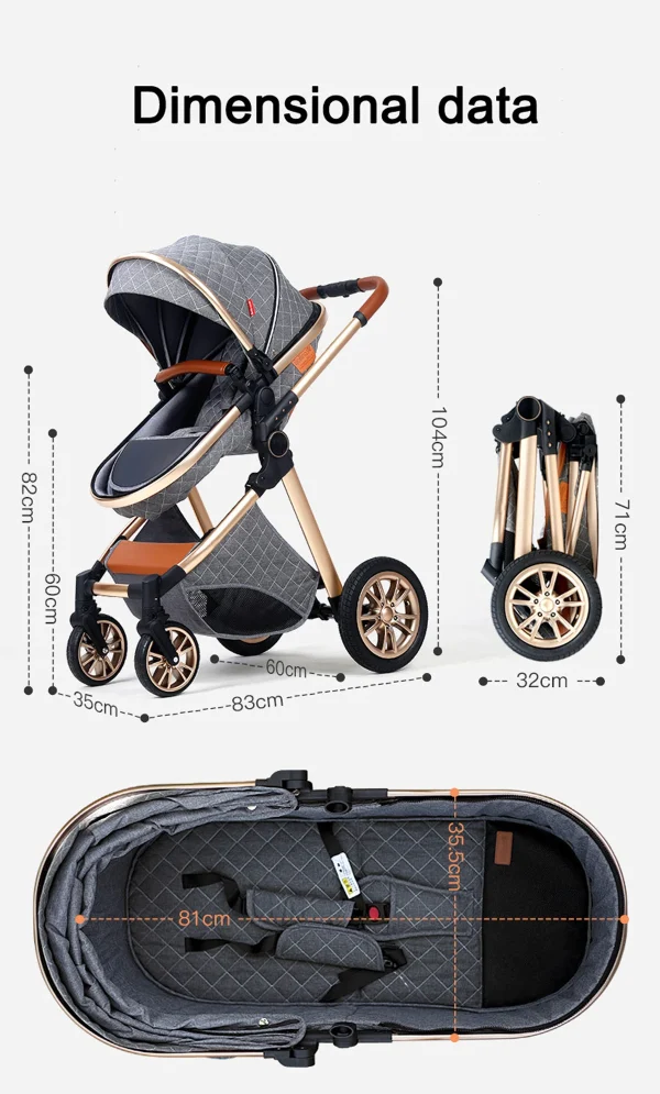 Luxury 2-in-1 Baby Stroller High Landscape Bassinet Pushchair - Image 5