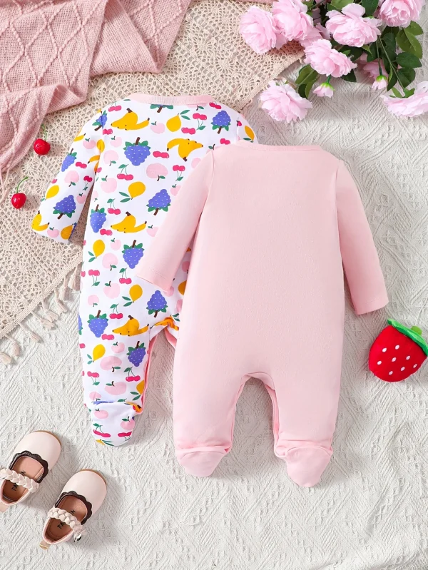 [2-piece set] Autumn and winter baby girls foot onesie cartoon apple long sleeve clothing crawl suit - Image 2