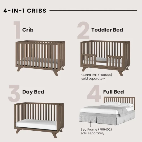 4-in-1 Convertible Crib, Baby Crib Converts to Day Bed, Toddler Bed and Full Size Bed, 3 Adjustable Mattress Positions - Image 4