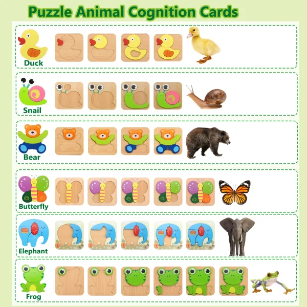 Montessori Wooden Animal Jigsaw Puzzle – 6-Piece Baby Learning Sensory Toy - Image 5