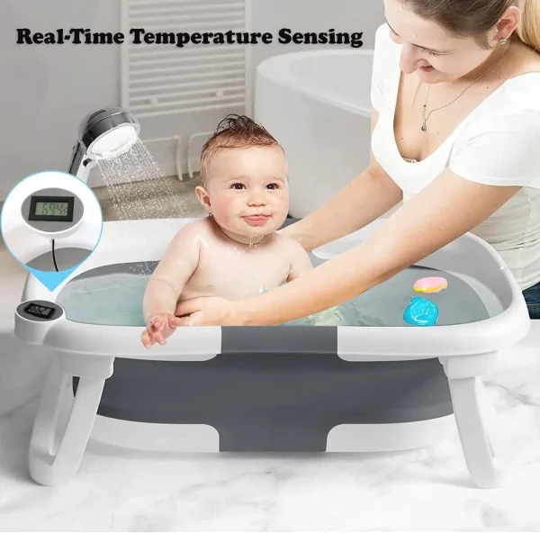 Foldable Baby Bathtub with Real-Time Temperature Display & Cushion Support - Image 2