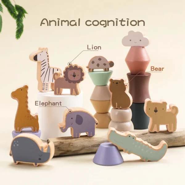 Kid Montessori Toy Baby Wooden Animal Stacking Toys Balance Blocks Board Game Educational Balance Stacking Blocks Toy Baby Gifts - Image 2