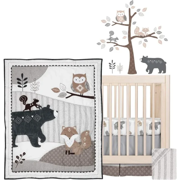 Lambs & Ivy Woodland Forest 5-Piece Baby Crib Bedding Set – Gray Animal Nursery Theme - Image 2