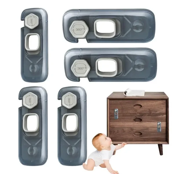 5-Pack Child Safety Locks – Adhesive Baby Proof Locks for Drawers, Cabinets, and Fridges