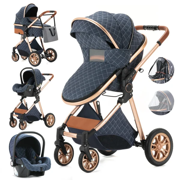 Luxury Baby Stroller 3 in 1 High Landscape Baby Cart Can Sit Can Lie Portable Pushchair Baby Cradel Infant Carrier - Image 15