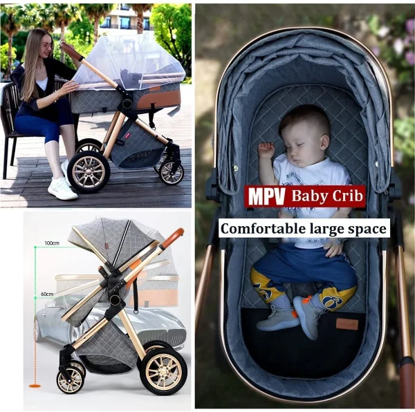 New Baby Stroller 3 in 1 High Landscape Stroller Reclining Baby Carriage Foldable Stroller Baby Bassinet Puchair Newborn - Image 4