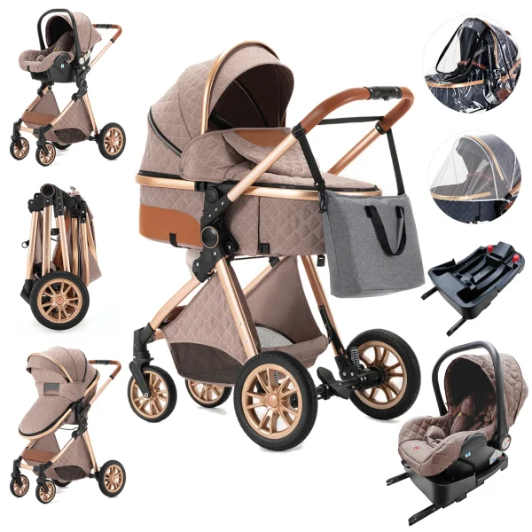 Luxury Baby Stroller 3 in 1 High Landscape Baby Cart Can Sit Can Lie Portable Pushchair Baby Cradel Infant Carrier - Image 18