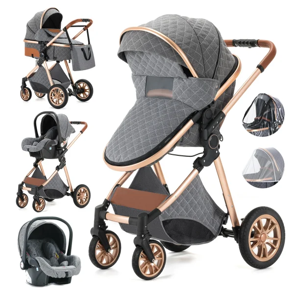 Luxury Baby Stroller 3 in 1 High Landscape Baby Cart Can Sit Can Lie Portable Pushchair Baby Cradel Infant Carrier - Image 24