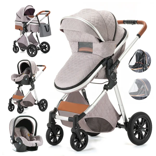 Luxury Baby Stroller 3 in 1 High Landscape Baby Cart Can Sit Can Lie Portable Pushchair Baby Cradel Infant Carrier - Image 20