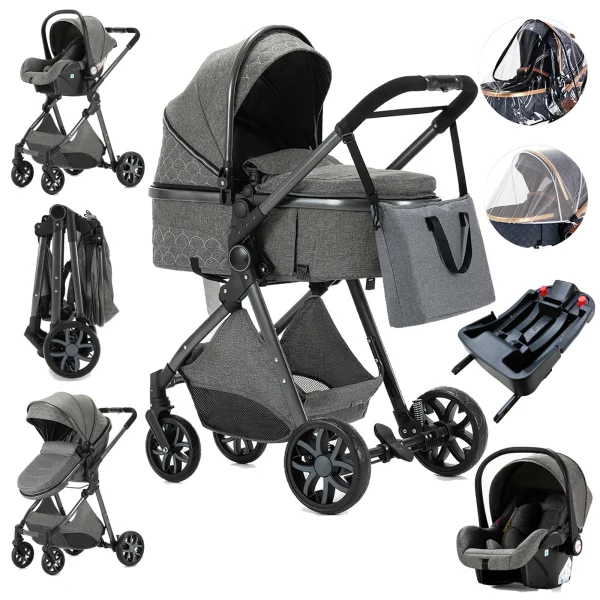 Luxury Baby Stroller 3 in 1 High Landscape Baby Cart Can Sit Can Lie Portable Pushchair Baby Cradel Infant Carrier - Image 27