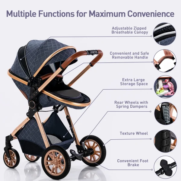 Luxury Baby Stroller 3 in 1 High Landscape Baby Cart Can Sit Can Lie Portable Pushchair Baby Cradel Infant Carrier - Image 2