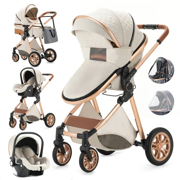 Luxury Baby Stroller 3 in 1 High Landscape Baby Cart Can Sit Can Lie Portable Pushchair Baby Cradel Infant Carrier - Image 17