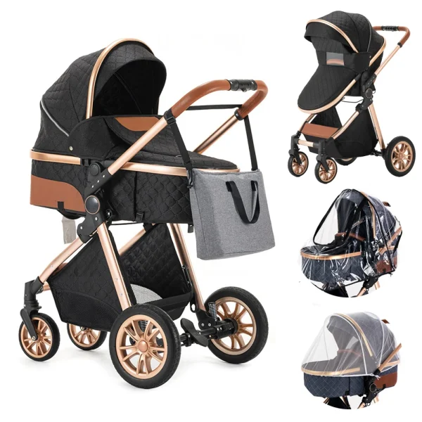 Luxury Baby Stroller 3 in 1 High Landscape Baby Cart Can Sit Can Lie Portable Pushchair Baby Cradel Infant Carrier - Image 12