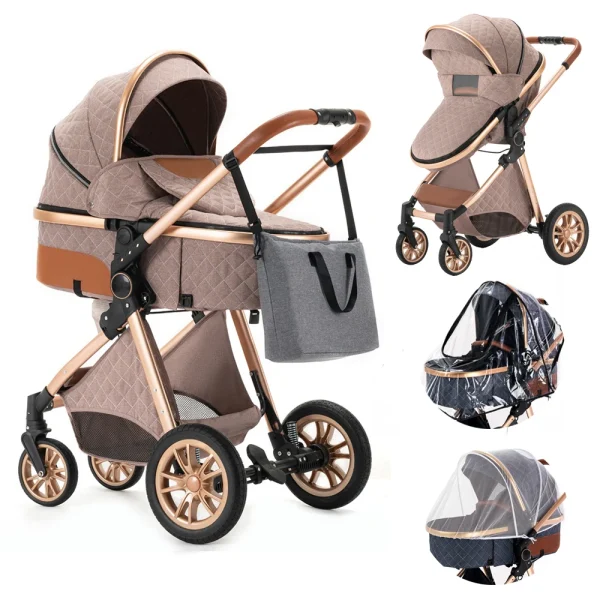 Luxury Baby Stroller 3 in 1 High Landscape Baby Cart Can Sit Can Lie Portable Pushchair Baby Cradel Infant Carrier - Image 13