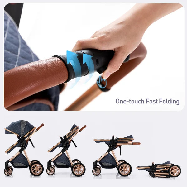 Luxury Baby Stroller 3 in 1 High Landscape Baby Cart Can Sit Can Lie Portable Pushchair Baby Cradel Infant Carrier - Image 4