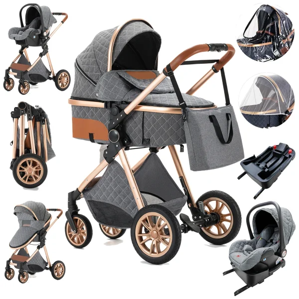 Luxury Baby Stroller 3 in 1 High Landscape Baby Cart Can Sit Can Lie Portable Pushchair Baby Cradel Infant Carrier - Image 7