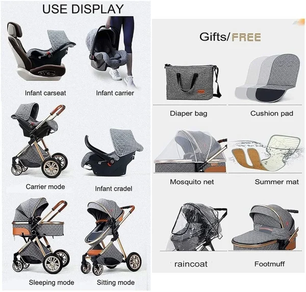 New Baby Stroller 3 in 1 High Landscape Stroller Reclining Baby Carriage Foldable Stroller Baby Bassinet Puchair Newborn - Image 2