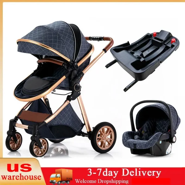 Luxury Baby Stroller 3 in 1 High Landscape Baby Cart Can Sit Can Lie Portable Pushchair Baby Cradel Infant Carrier