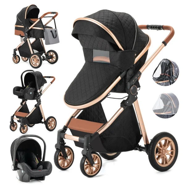 Luxury Baby Stroller 3 in 1 High Landscape Baby Cart Can Sit Can Lie Portable Pushchair Baby Cradel Infant Carrier - Image 8