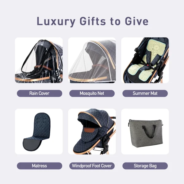 Luxury Baby Stroller 3 in 1 High Landscape Baby Cart Can Sit Can Lie Portable Pushchair Baby Cradel Infant Carrier - Image 6