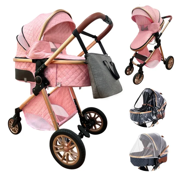 Luxury Baby Stroller 3 in 1 High Landscape Baby Cart Can Sit Can Lie Portable Pushchair Baby Cradel Infant Carrier - Image 11