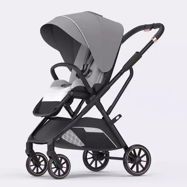 Fashion High View Baby Stroller | Ergonomic Seat Bassinet for Newborns | Portable Pram with One-Hand Recline & Basket - Image 7