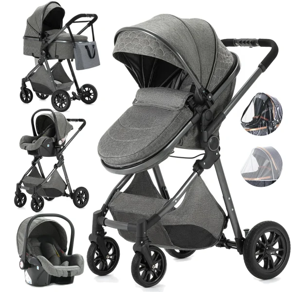 Luxury Baby Stroller 3 in 1 High Landscape Baby Cart Can Sit Can Lie Portable Pushchair Baby Cradel Infant Carrier - Image 22