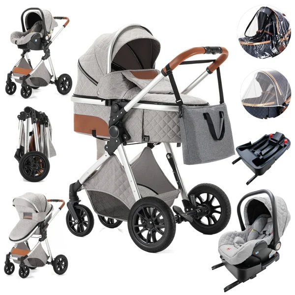 Luxury Baby Stroller 3 in 1 High Landscape Baby Cart Can Sit Can Lie Portable Pushchair Baby Cradel Infant Carrier - Image 25