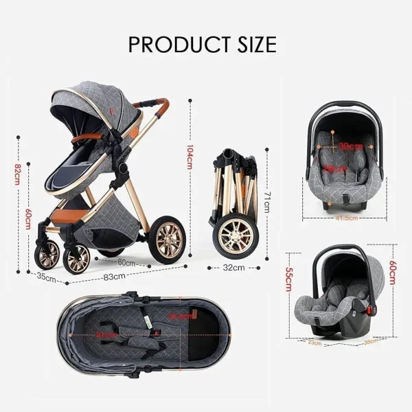 New Baby Stroller 3 in 1 High Landscape Stroller Reclining Baby Carriage Foldable Stroller Baby Bassinet Puchair Newborn - Image 5