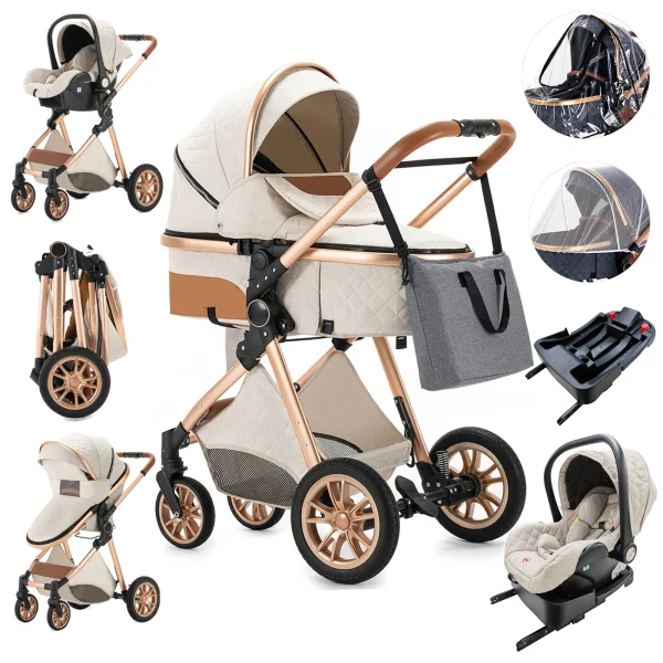 Luxury Baby Stroller 3 in 1 High Landscape Baby Cart Can Sit Can Lie Portable Pushchair Baby Cradel Infant Carrier - Image 23