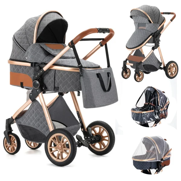 Luxury Baby Stroller 3 in 1 High Landscape Baby Cart Can Sit Can Lie Portable Pushchair Baby Cradel Infant Carrier - Image 28