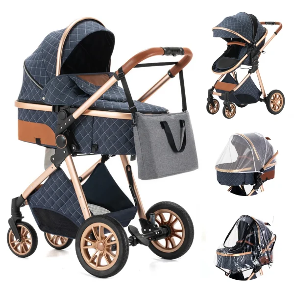 Luxury Baby Stroller 3 in 1 High Landscape Baby Cart Can Sit Can Lie Portable Pushchair Baby Cradel Infant Carrier - Image 10