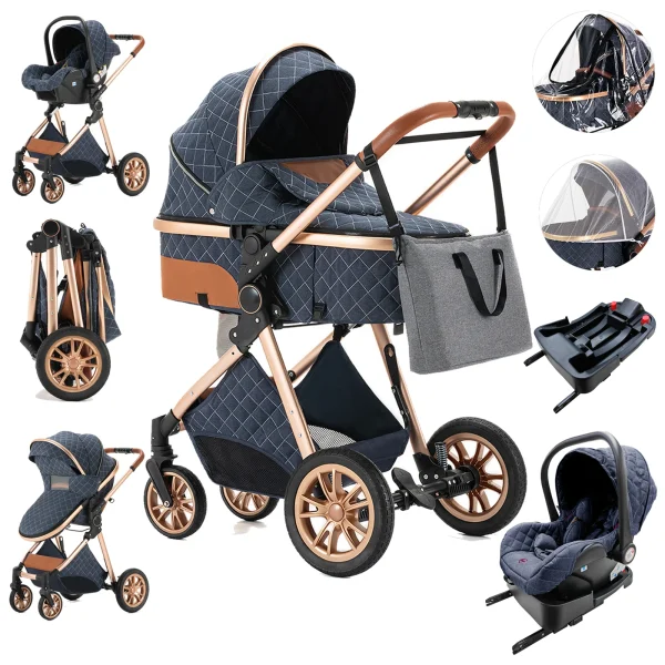 Luxury Baby Stroller 3 in 1 High Landscape Baby Cart Can Sit Can Lie Portable Pushchair Baby Cradel Infant Carrier - Image 21